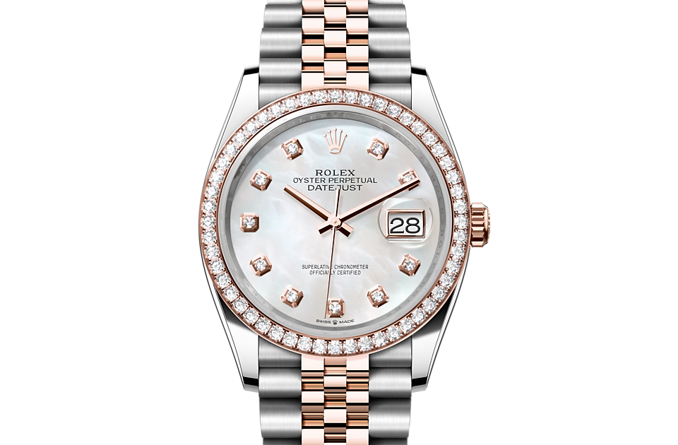 Rolex Datejust 36 Oyster, 36 mm, Oystersteel, Everose gold and diamonds m126281rbr-0009 at Royal de Versailles