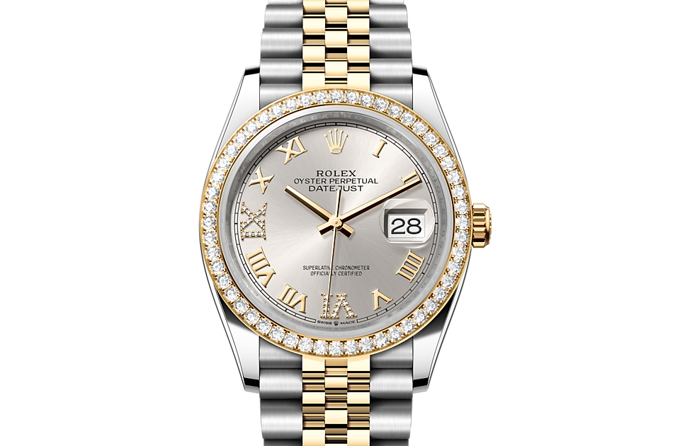Rolex Datejust 36 Oyster, 36 mm, Oystersteel, yellow gold and diamonds m126283rbr-0017 at Royal de Versailles