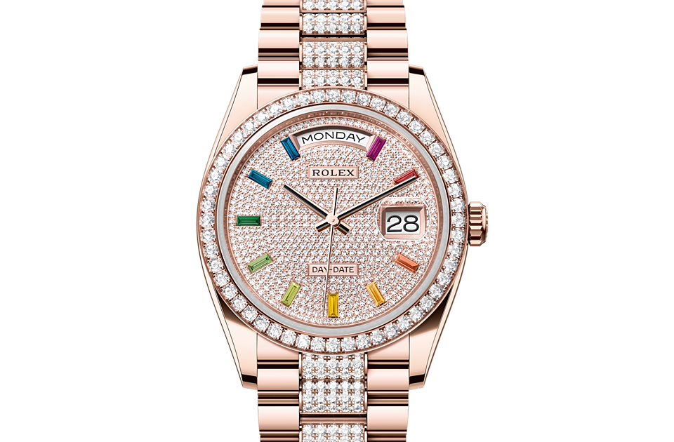 Rolex Day-Date 36 Oyster, 36 mm, Everose gold and diamonds m128345rbr-0043 at Royal de Versailles
