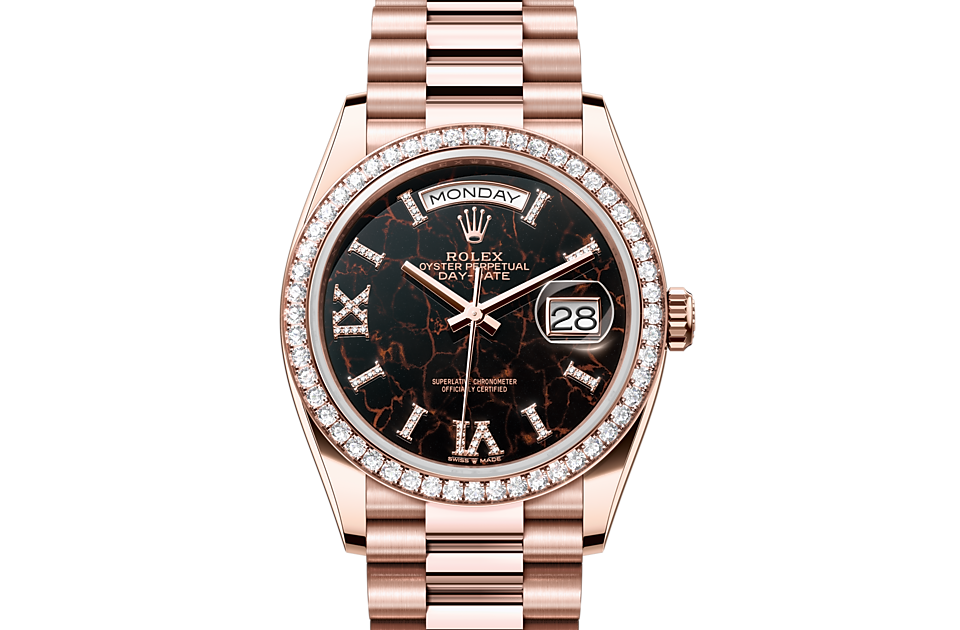 Rolex Day-Date 36 Oyster, 36 mm, Everose gold and diamonds m128345rbr-0044 at Royal de Versailles