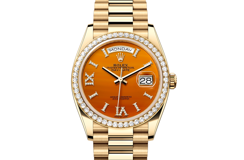Rolex Day-Date 36 Oyster, 36 mm, yellow gold and diamonds m128348rbr-0049 at Royal de Versailles