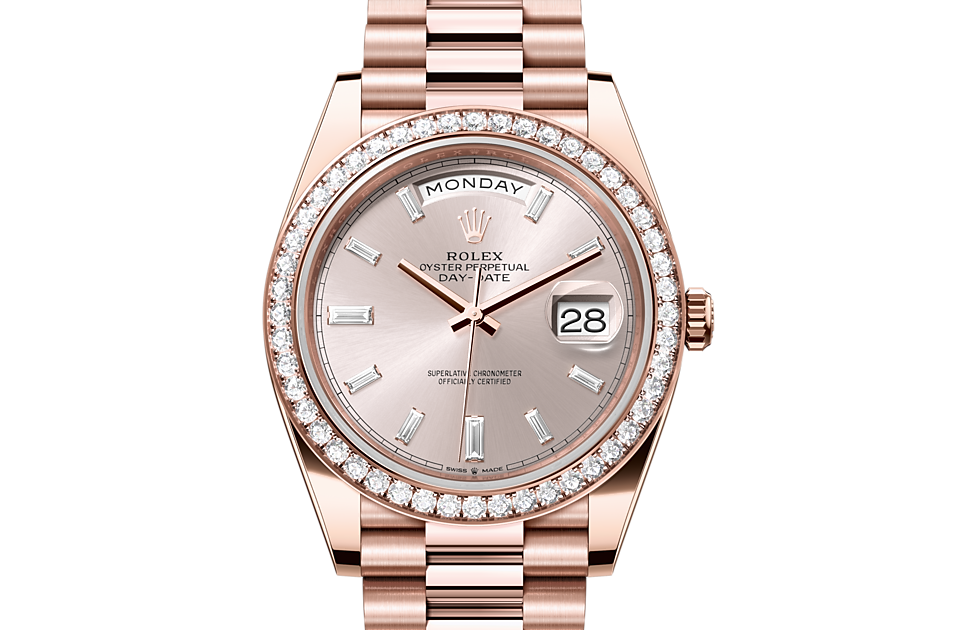 Rolex Day-Date 40 Oyster, 40 mm, Everose gold and diamonds m228345rbr-0007 at Royal de Versailles