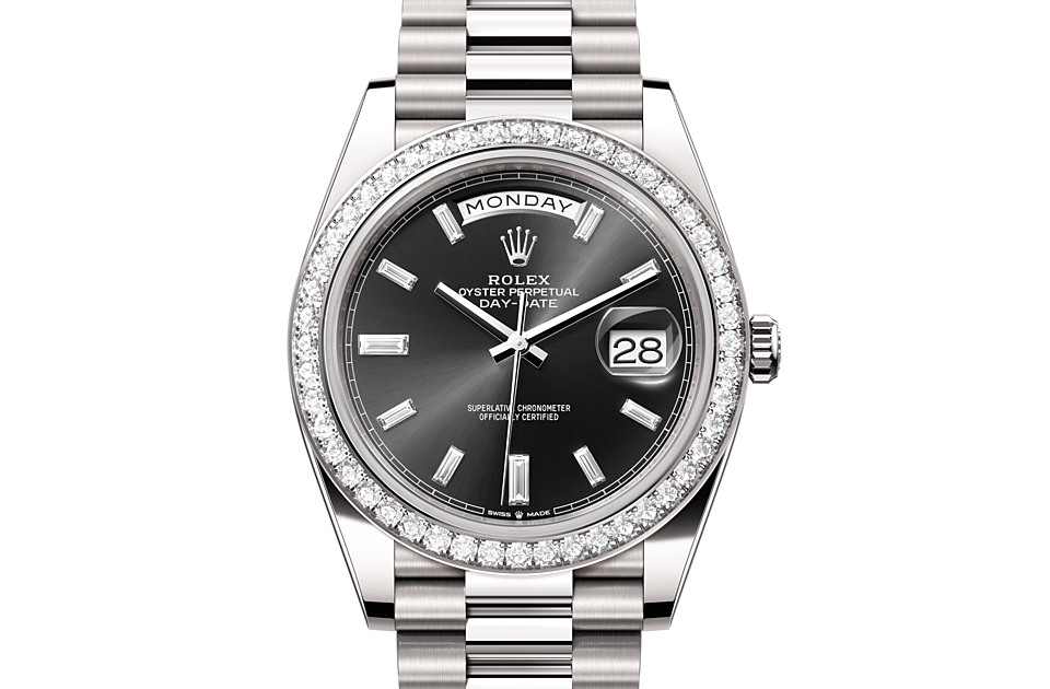 Rolex Day-Date 40 Oyster, 40 mm, white gold and diamonds m228349rbr-0003 at Royal de Versailles