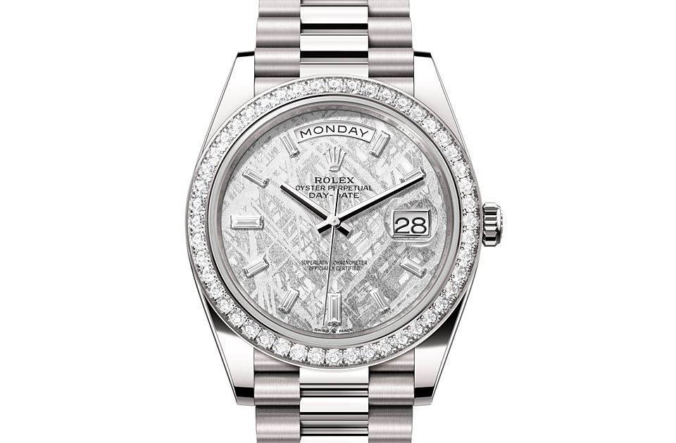 Rolex Day-Date 40 Oyster, 40 mm, white gold and diamonds m228349rbr-0040 at Royal de Versailles