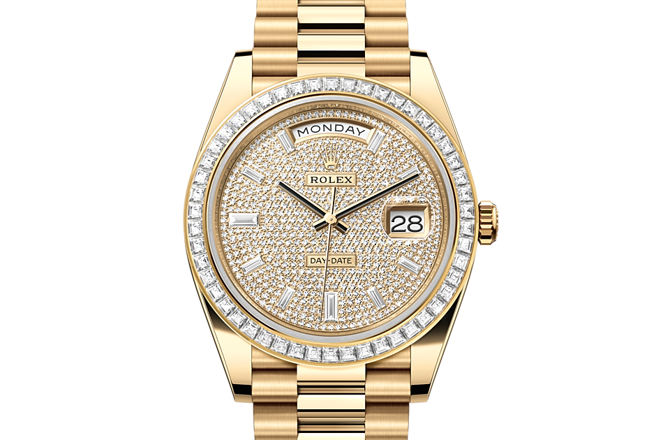 Rolex Day-Date 40 Oyster, 40 mm, yellow gold and diamonds m228398tbr-0036 at Royal de Versailles