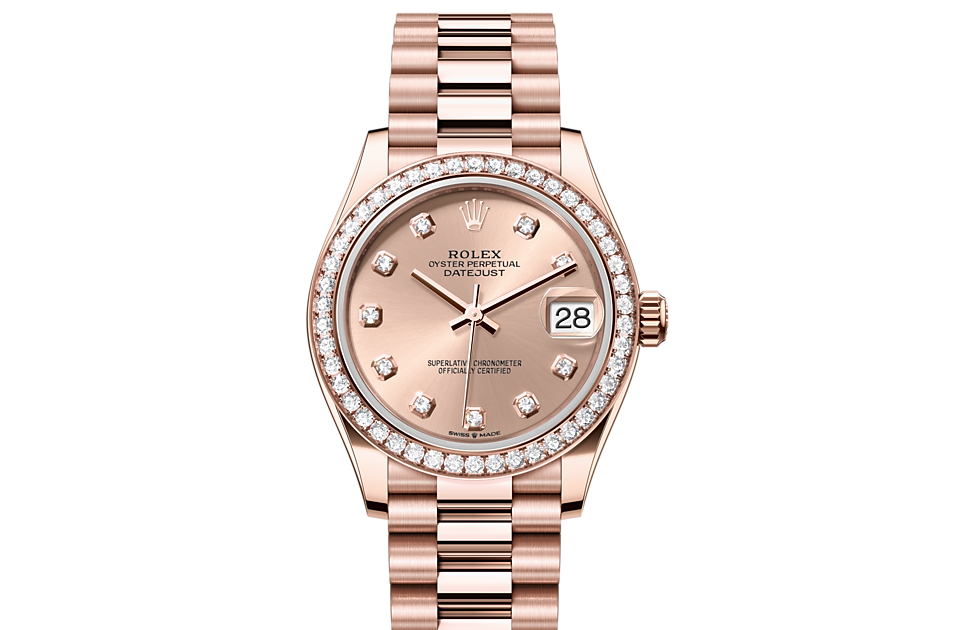 Rolex Datejust 31 Oyster, 31 mm, Everose gold and diamonds m278285rbr-0025 at Royal de Versailles