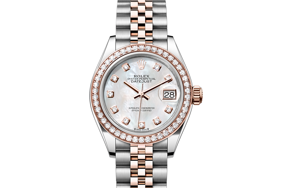 Rolex Lady-Datejust Oyster, 28 mm, Oystersteel, Everose gold and diamonds m279381rbr-0013 at Royal de Versailles