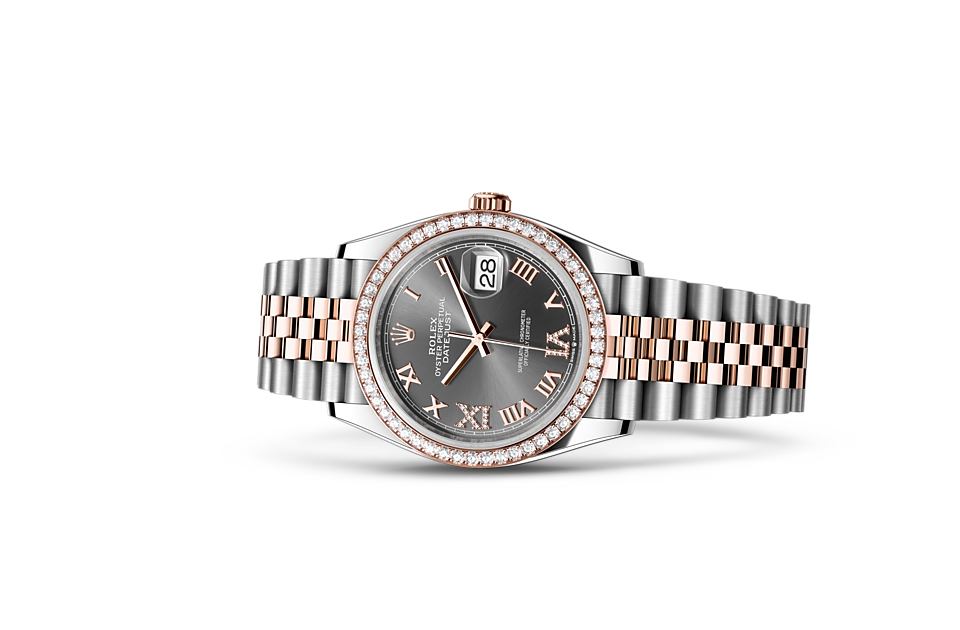 Rolex Datejust 36 Oyster, 36 mm, Oystersteel, Everose gold and diamonds m126281rbr-0011 at Royal de Versailles