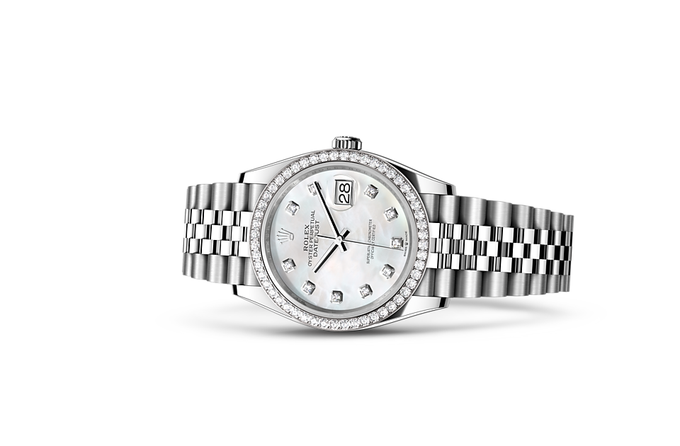 Rolex Datejust 36 Oyster, 36 mm, Oystersteel, white gold and diamonds m126284rbr-0011 at Royal de Versailles