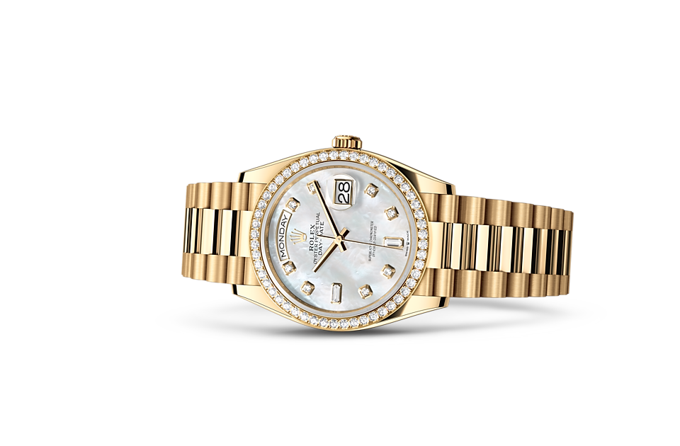 Rolex Day-Date 36 Oyster, 36 mm, yellow gold and diamonds m128348rbr-0017 at Royal de Versailles