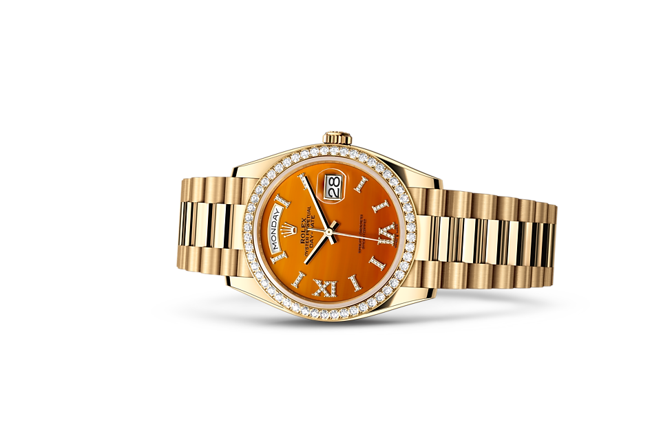 Rolex Day-Date 36 Oyster, 36 mm, yellow gold and diamonds m128348rbr-0049 at Royal de Versailles