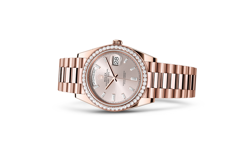 Rolex Day-Date 40 Oyster, 40 mm, Everose gold and diamonds m228345rbr-0007 at Royal de Versailles