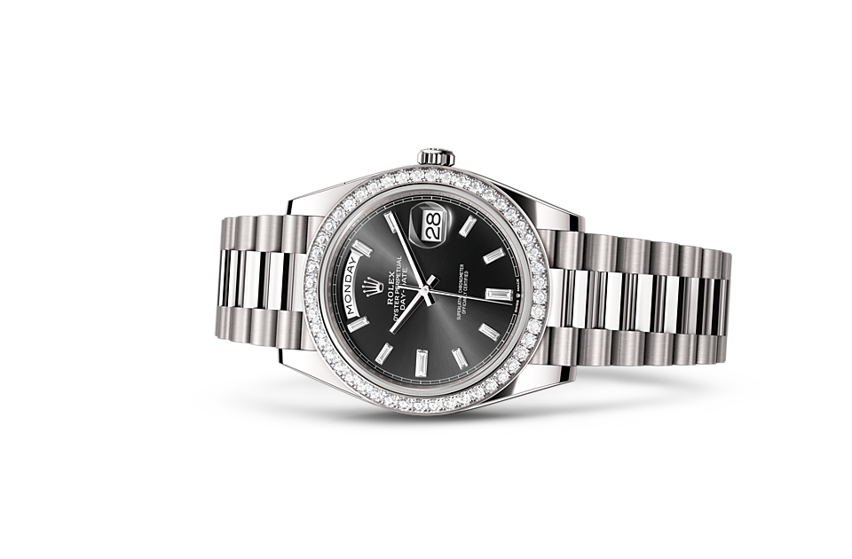 Rolex Day-Date 40 Oyster, 40 mm, white gold and diamonds m228349rbr-0003 at Royal de Versailles