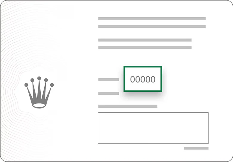 Rolex guarantee card showing the reference number location