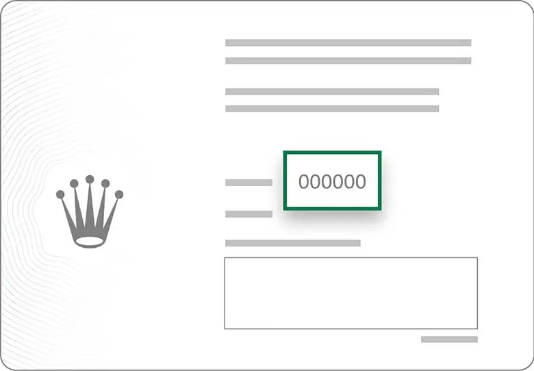 Rolex guarantee card showing the reference number location